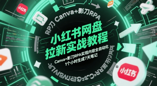小红书网盘拉新实战教程，Canva+影刀RPA实现内容全自动化，1个小时生成7天笔记-森森项目库