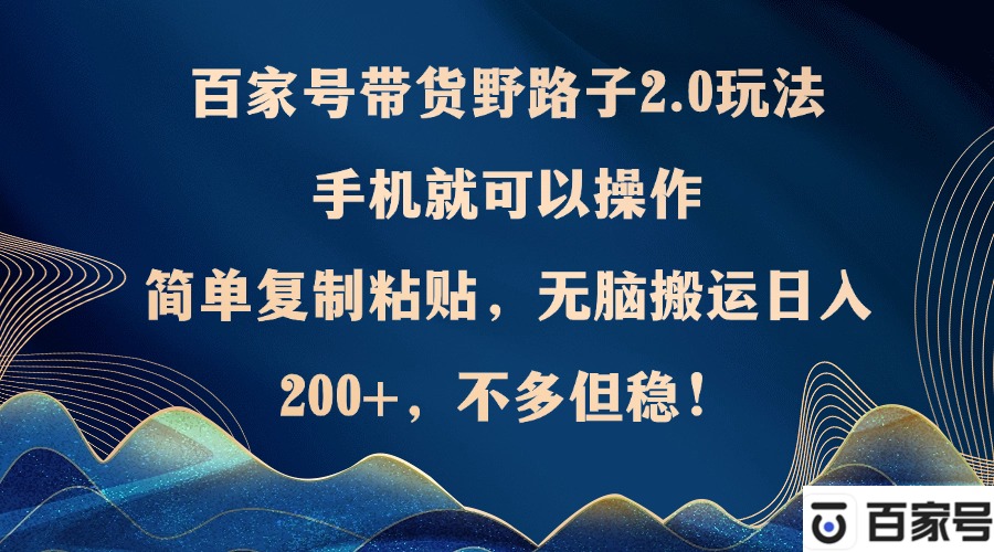 百家号带货野路子2.0玩法，手机就可以操作，简单复制粘贴，无脑搬运日…-森森项目库