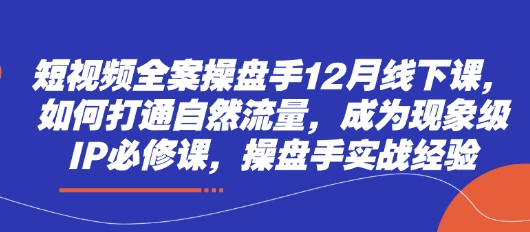短视频全案操盘手12月线下课，如何打通自然流量，成为现象级IP必修课，操盘手实战经验-森森项目库