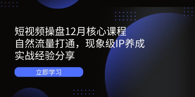 短视频操盘12月核心课程：自然流量打通，现象级IP养成，实战经验分享-森森项目库