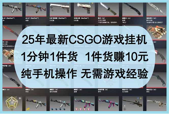 25年最新CSGO游戏挂机，1分钟1件货，1件货赚10元 纯手机操作 无需游戏经验-森森项目库