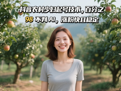 抖音农村少妇起号技术，百分之98不判AI，涨粉快且稳定-森森项目库