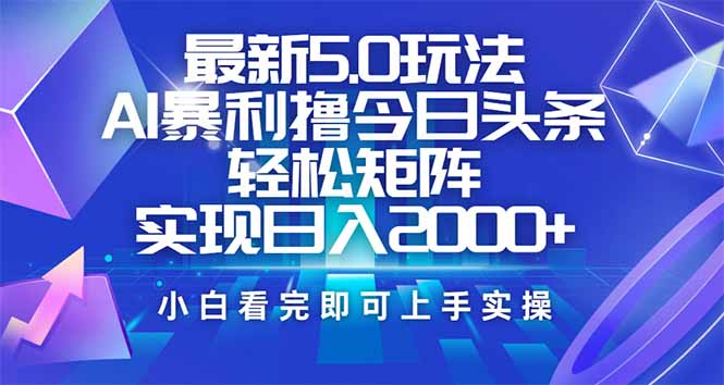 今日头条最新5.0玩法，思路简单，复制粘贴，轻松实现矩阵日入2000+-森森项目库