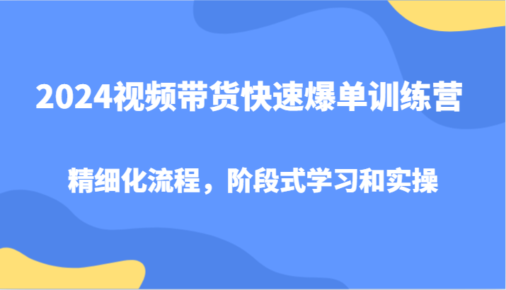 2024视频带货快速爆单训练营，精细化流程，阶段式学习和实操-森森项目库