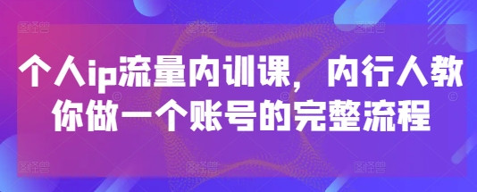个人ip流量内训课，内行人教你做一个账号的完整流程-森森项目库