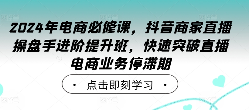 2024年电商必修课，抖音商家直播操盘手进阶提升班，快速突破直播电商业务停滞期-森森项目库