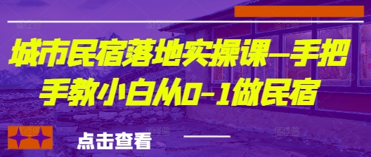 城市民宿落地实操课—手把手教小白从0-1做民宿-森森项目库