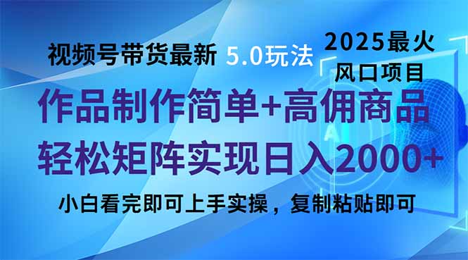 视频号带货最新5.0玩法，作品制作简单，当天起号，复制粘贴，轻松矩阵…-森森项目库