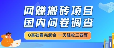 网创搬砖项目，国内问卷调查，小白轻松上手，一天三四张的也不难，干就完了【揭秘】-森森项目库