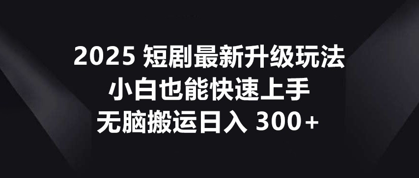 2025短剧最新升级玩法，小白也能快速上手，无脑搬运日入300+-森森项目库