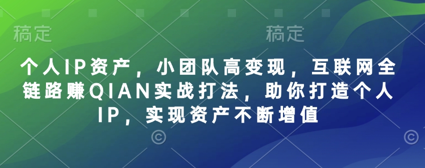 个人IP资产，小团队高变现，互联网全链路赚QIAN实战打法，助你打造个人IP，实现资产不断增值-森森项目库