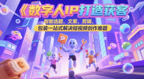数字人IP打造获客变现实操课，智能选题、文案、剪辑、包装一站式解决短视频创作难题-森森项目库