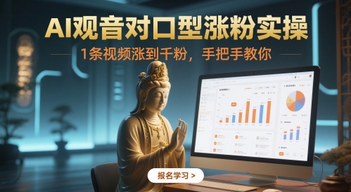 AI观音对口型涨粉实操，1条视频涨到千粉，手把手教你-森森项目库