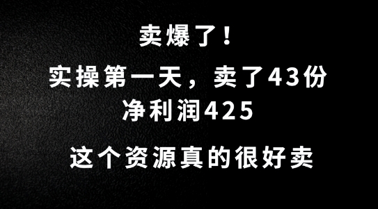 这个资源，需求很大，实操第一天卖了43份，净利润425【揭秘】-森森项目库