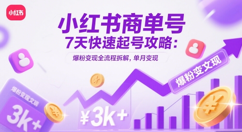 小红书商单号7天快速起号攻略：爆粉变现全流程拆解，单月变现3k+-森森项目库