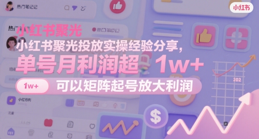 小红书聚光投放实操经验分享，单号月利润超1w+，可以矩阵起号放大利润-森森项目库