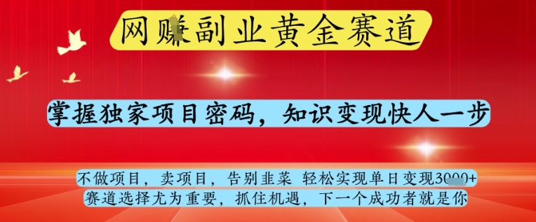 网创副业黄全赛道，掌握独家项目密码，知识变现快人一步，告别韭菜轻松实现单日变现1k+【揭秘】-森森项目库