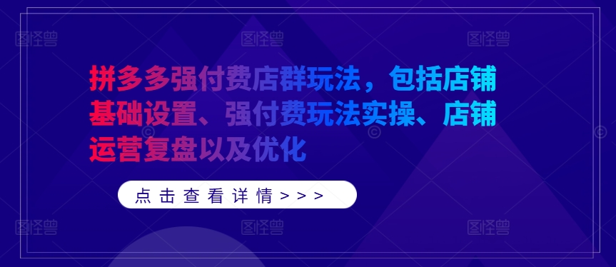 拼多多强付费店群玩法，包括店铺基础设置、强付费玩法实操、店铺运营复盘以及优化-森森项目库
