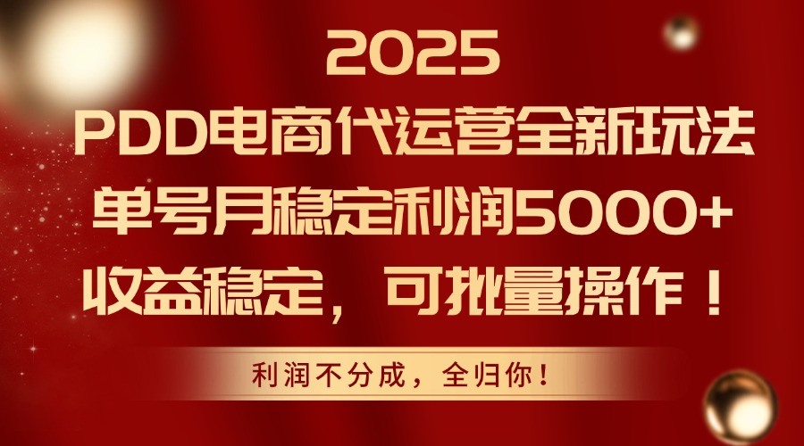 2025PDD电商代运营全新玩法，单号月稳定利润5000+，收益稳定，可批量操作-森森项目库