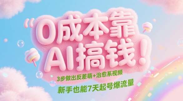 0成本靠AI搞钱！3步做出反差萌+治愈系视频，新手也能7天起号爆流量-森森项目库