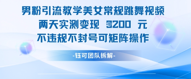 男粉引流教学美女常规跳舞视频两天实测变现1k+，不违规不封号可矩阵操作-森森项目库