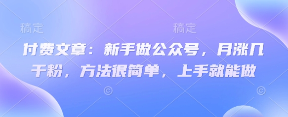 付费文章：新手做公众号，月涨几干粉，方法很简单，上手就能做-森森项目库