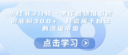 小红书3分钟一条作品精准引流创业粉300+，打造属于自己的流量帝国-森森项目库