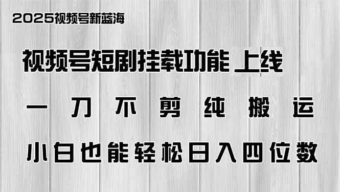 视频号短剧挂载功能上线，一刀不剪纯搬运，小白也能轻松日入四位数-森森项目库