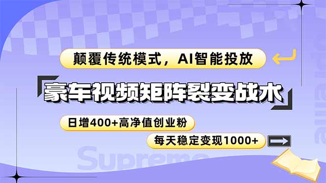 豪车视频矩阵裂变战术，颠覆传统模式，AI智能投放，日增400+高净值创业…-森森项目库