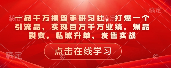 一品千万操盘手研习社，打爆一个引流品，实现百万千万业绩，爆品裂变，私域升单，发售实战-森森项目库