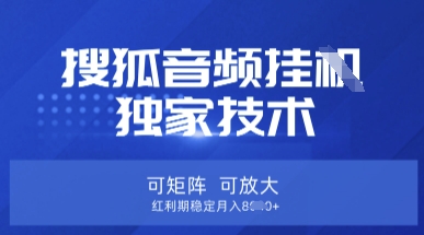 【搜狐音频挂G】独家技术，可矩阵可放大，红利期稳定月入8k【揭秘】-森森项目库