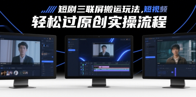 短剧三联屏搬运玩法，短剧搬运轻松过原创实操流程-森森项目库