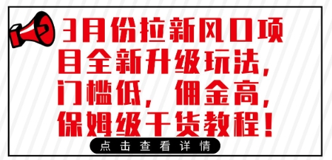3月份拉新风口项目全新升级玩法，门槛低，佣金高，保姆级干货教程-森森项目库