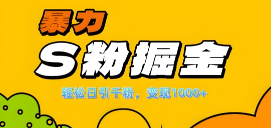 单人单机日引千粉，变现1k+，S粉流量掘金计划攻略【揭秘】-森森项目库