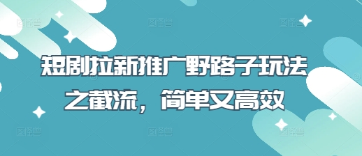 短剧拉新推广野路子玩法之截流，简单又高效-森森项目库