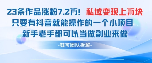 抖音私域项目23条作品涨粉7.2W，私域变现1W-森森项目库