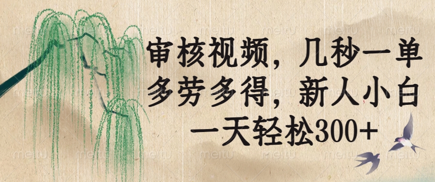 审核视频，几秒一单，多劳多得，新人小白一天轻松300+-森森项目库