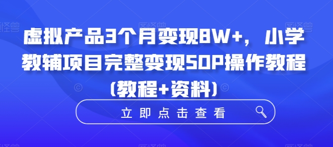 虚拟产品3个月变现8W+，小学教辅项目完整变现SOP操作教程(教程+资料)-森森项目库