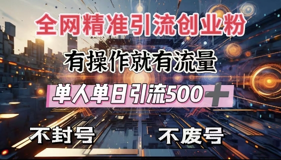全网独家引流创业粉，有操作就有流量，单人单日引流500+，不封号、不费号-森森项目库