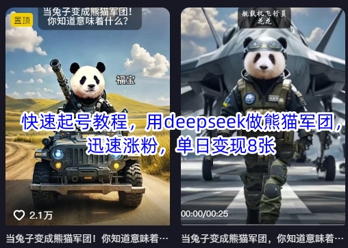 快速起号教程，用deepseek做熊猫军团，迅速涨粉，单日变现8张-森森项目库