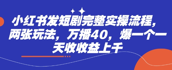 小红书发短剧完整实操流程，两张玩法，万播40，爆一个一天收收益上千-森森项目库
