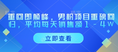 重回即颠峰，男粉项目重磅回归，平均每天销售额1-4W-森森项目库