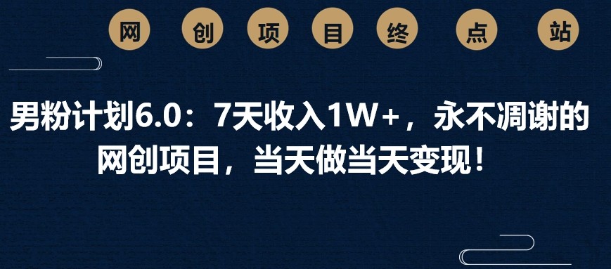 男粉计划6.0：7天收入1W+，永不凋谢的网创项目，当天做当天变现！-森森项目库