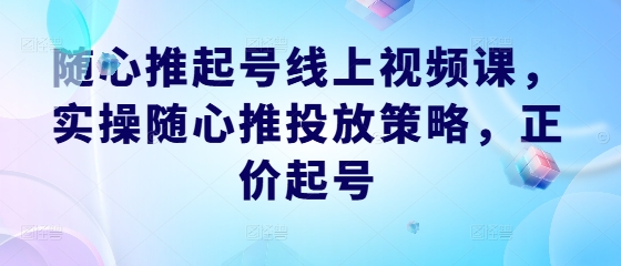 随心推起号线上视频课，实操随心推投放策略，正价起号-森森项目库