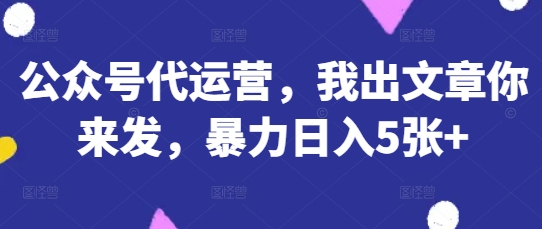 公众号代运营，我出文章你来发，暴力日入5张+【揭秘】-森森项目库