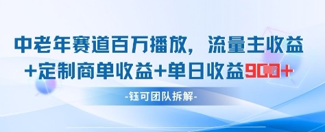 中老年赛道百万播放+流量主收益+定制收益，单日收益9张-森森项目库