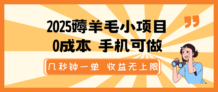 2025薅羊毛小项目，0成本 手机可做，几秒钟一单，收益无上限-森森项目库