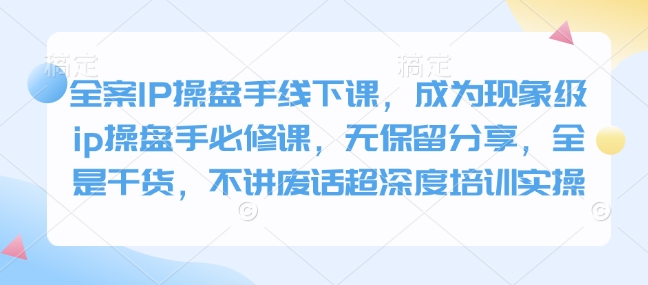 全案IP操盘手线下课，成为现象级ip操盘手必修课，无保留分享，全是干货，不讲废话超深度培训实操-森森项目库