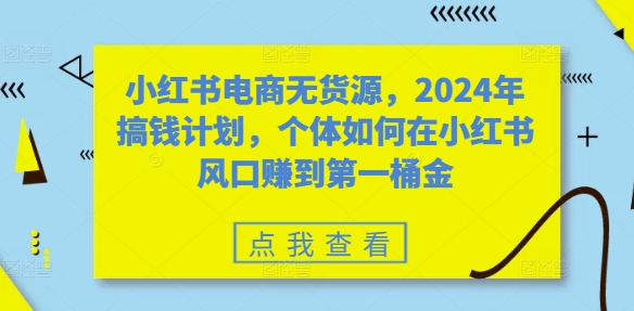 小红书电商无货源，2024年搞钱计划，个体如何在小红书风口赚到第一桶金-森森项目库