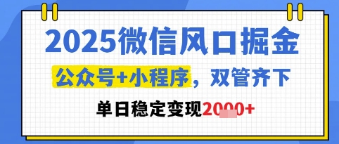 2025微信风口掘金，公众号+小程序双管齐下，单日稳定变现1k+【揭秘】-森森项目库